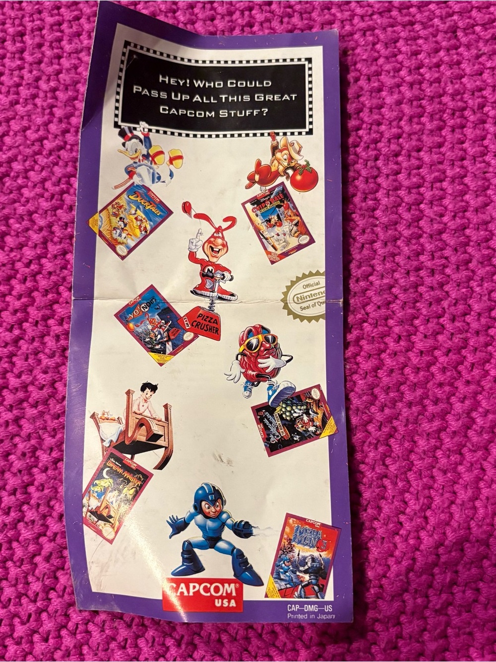 Capcom USA promo flyer with game charactersCAPCOM CRAZE CLUB NINTENDO NES INSERT
